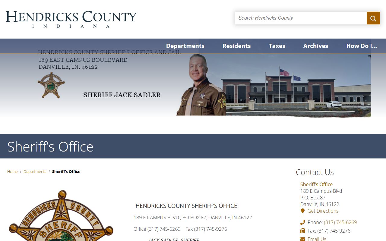Hendricks County arrest records and court charges Sheriff's Office page