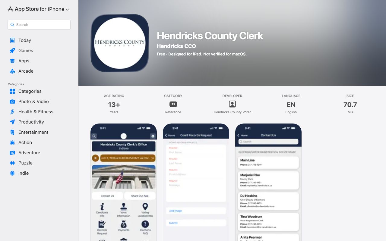 Hendricks County court records Clerk mobile app in the Apple App Store