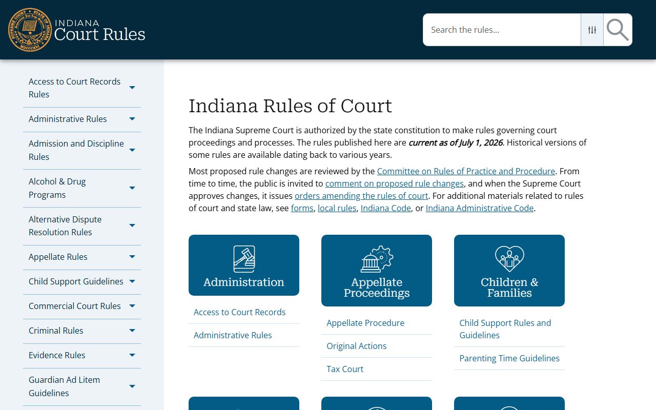 Hendricks County court records Indiana access rules website