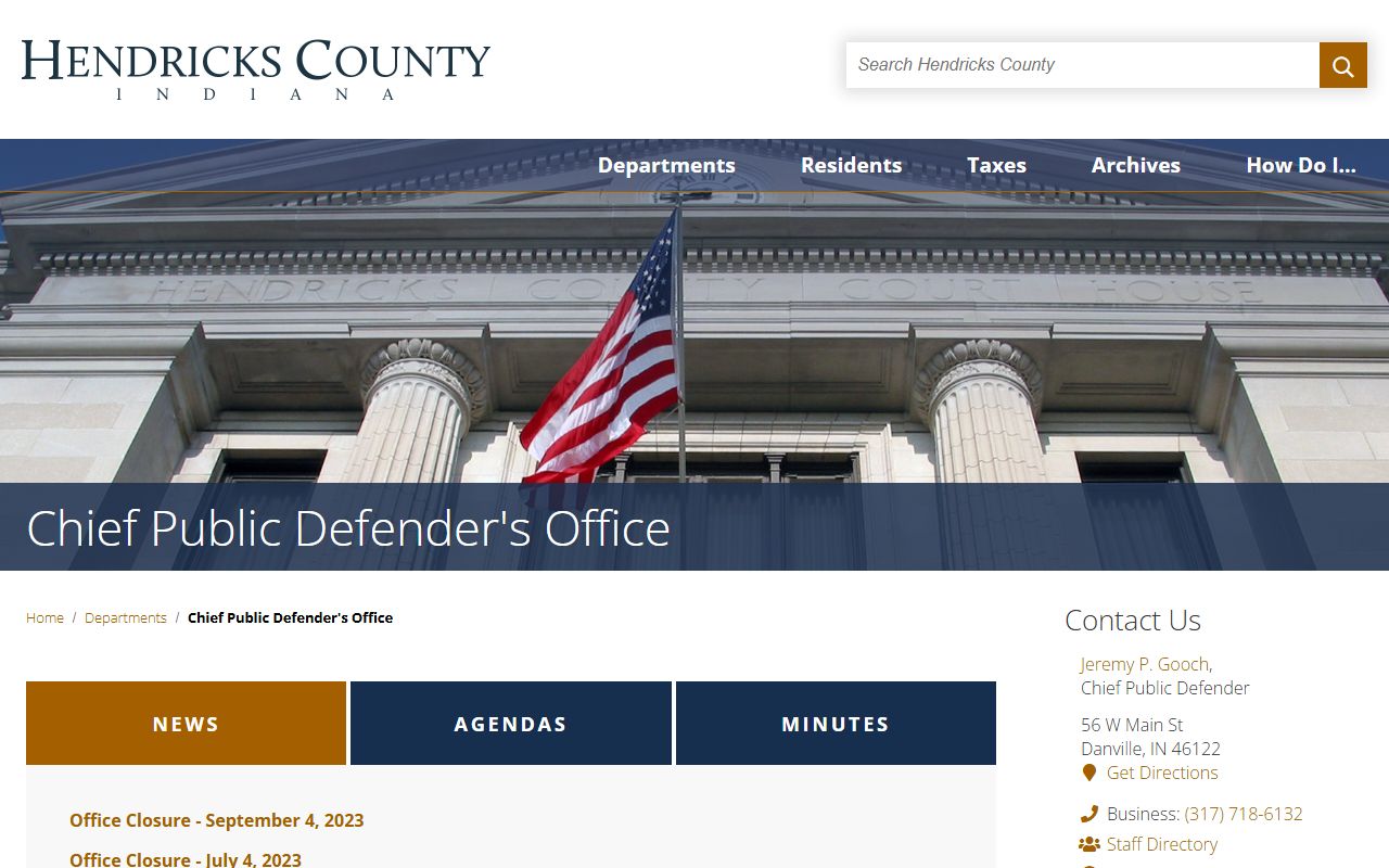 Hendricks County criminal court records Chief Public Defender office page