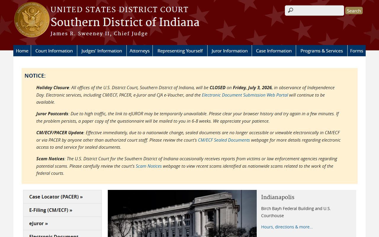 Hendricks County district court distinction from Southern District of Indiana website