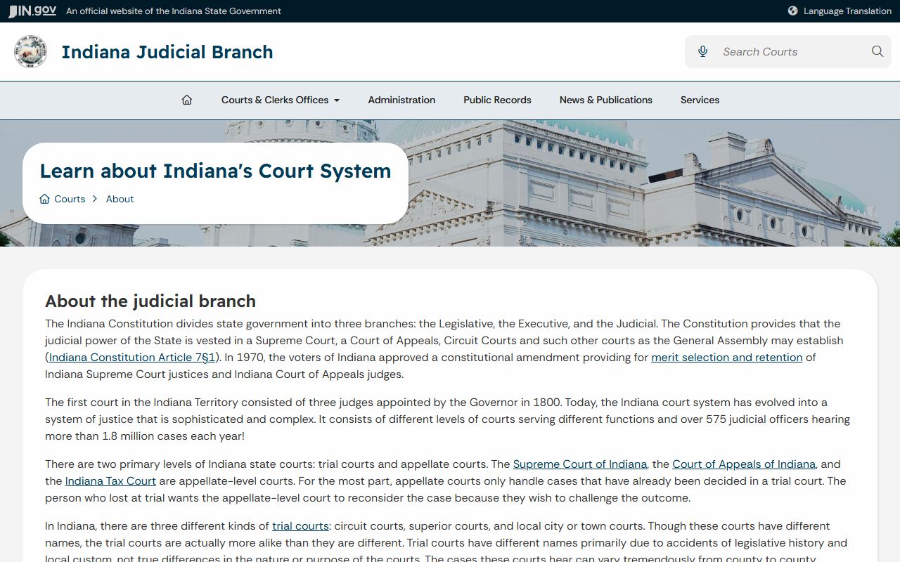 Hendricks County Circuit Court and Superior Court structure from Indiana courts