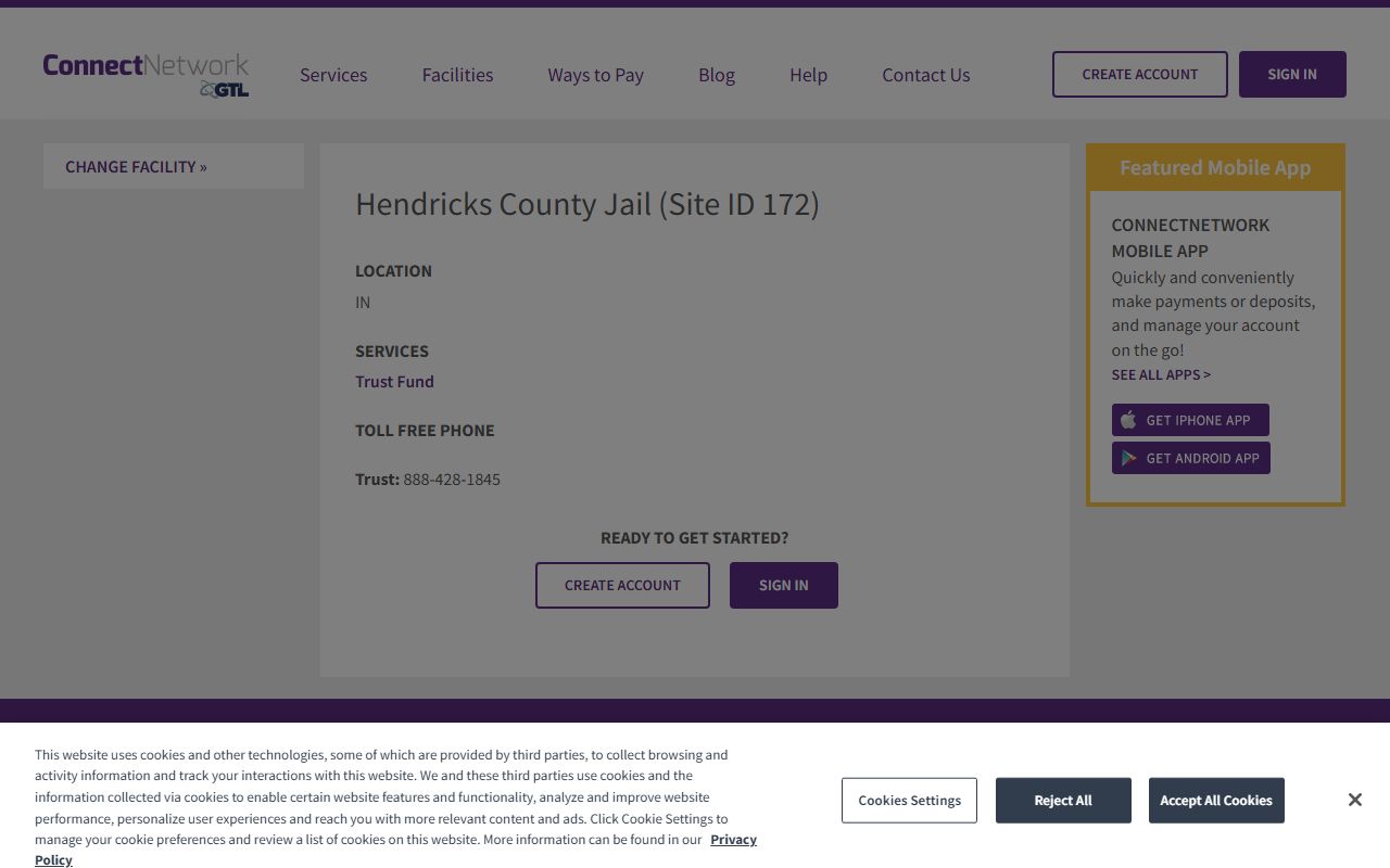 Hendricks County inmate commissary deposits through ConnectNetwork