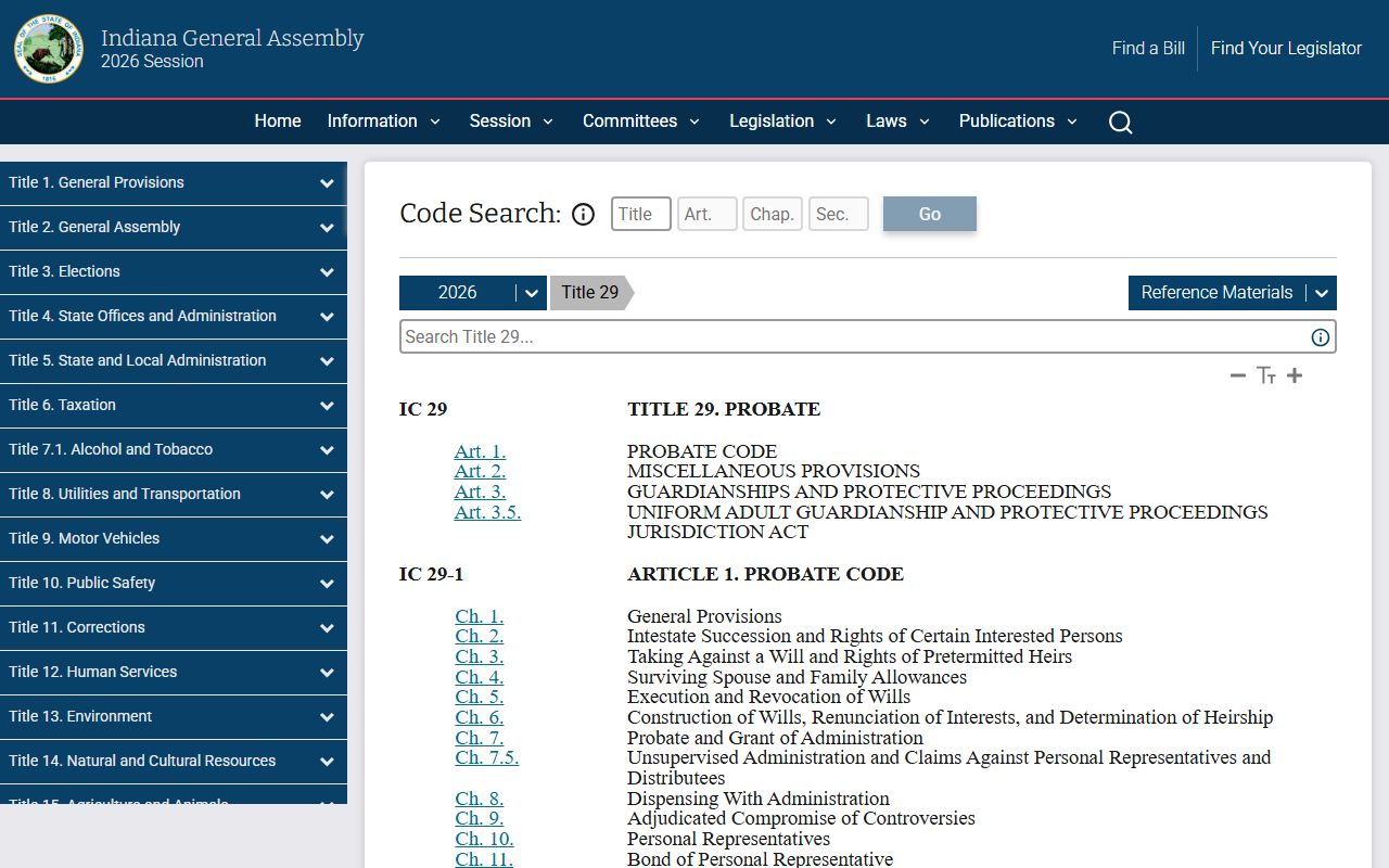 Hendricks County probate records and Indiana Probate Code source
