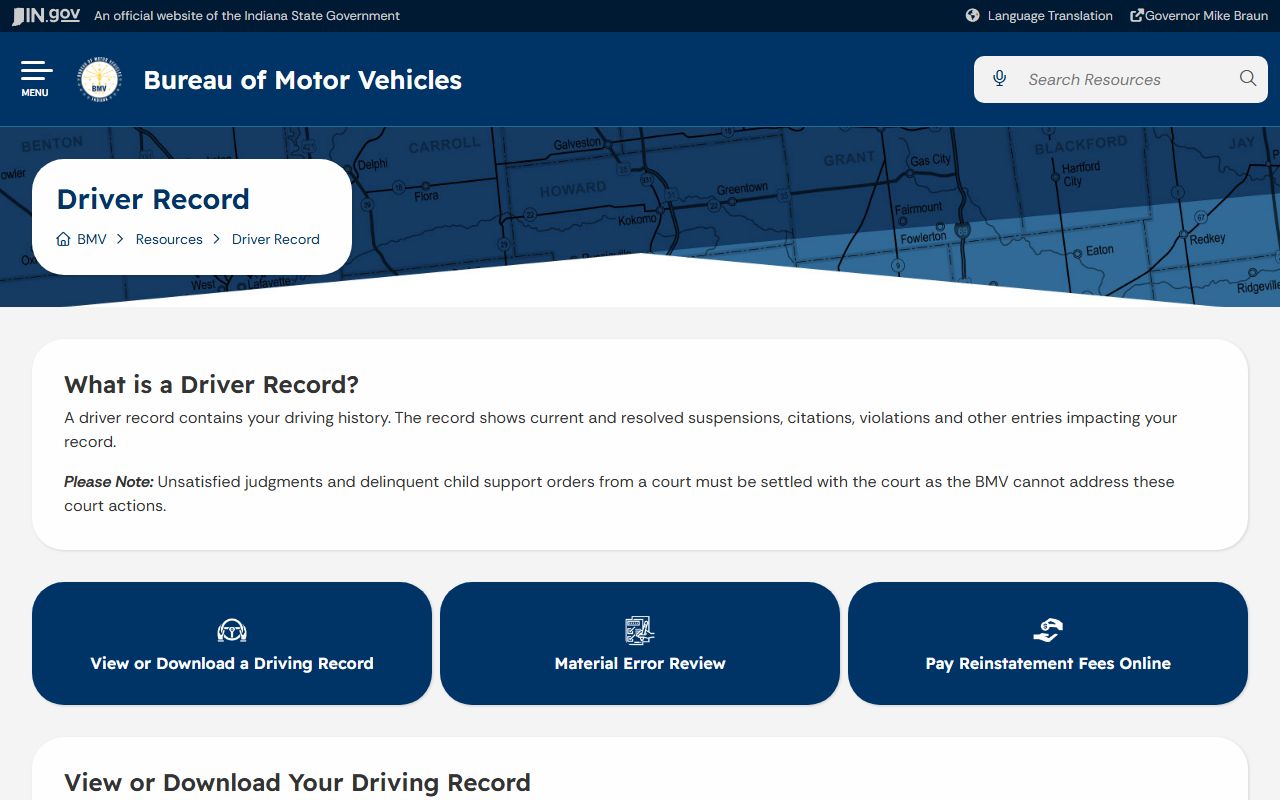 Hendricks County traffic court records and Indiana BMV driver record source