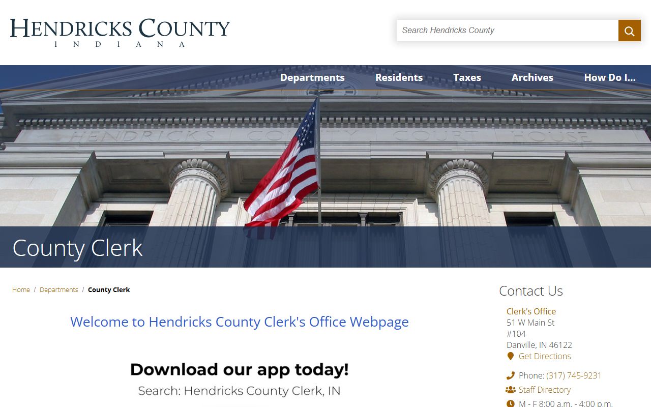 Hendricks County court records clerk page