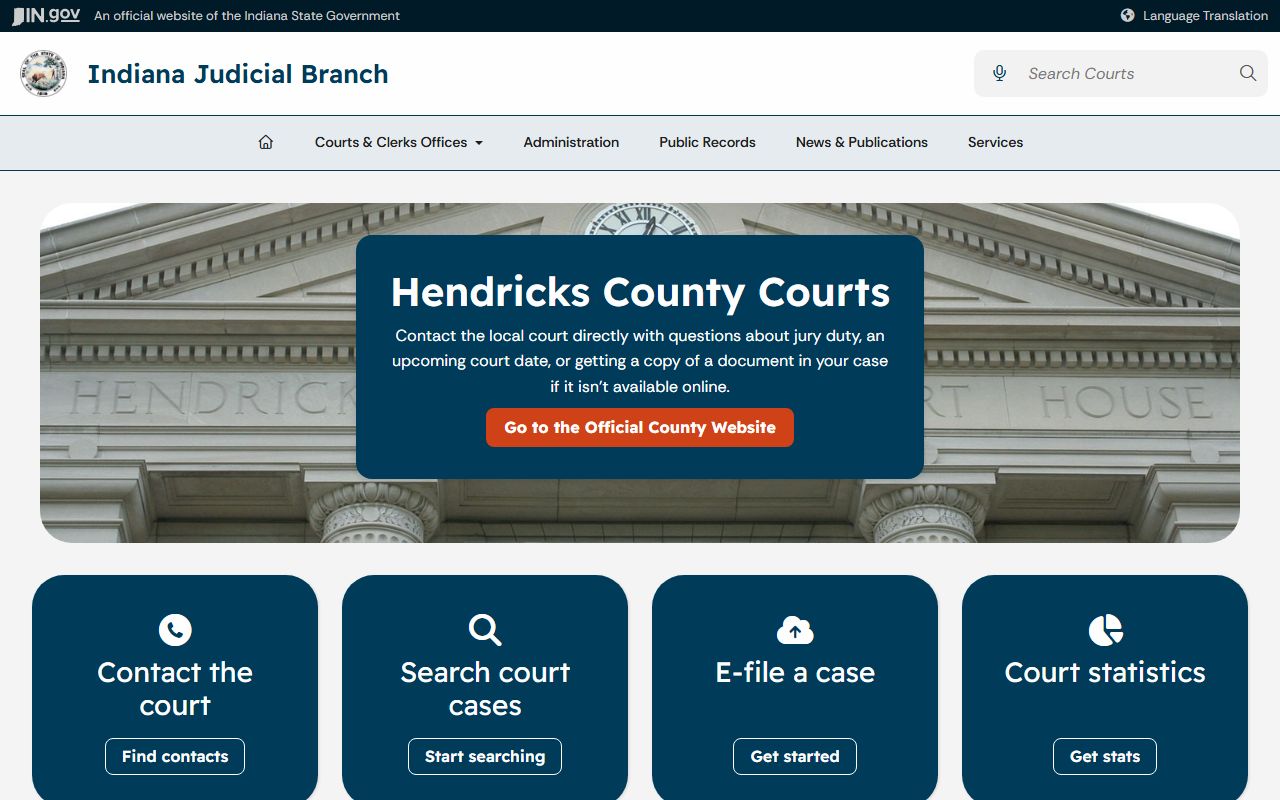 Hendricks County court records Indiana Judicial Branch page