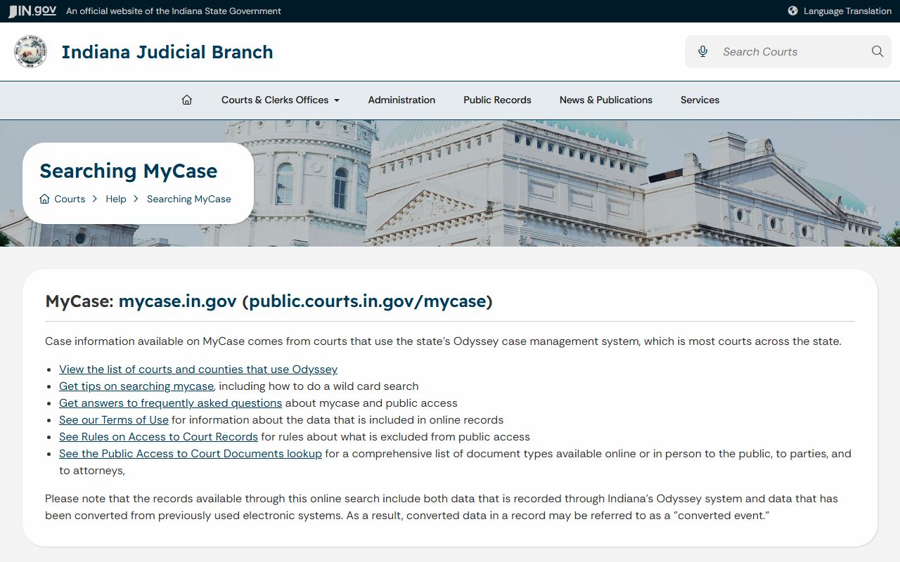 Hendricks County court records MyCase help page